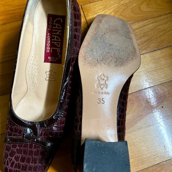 Vintage Italian Canape Moda Comoda burgundy snake skin block heels pumps size 35 - Picture 2 of 3